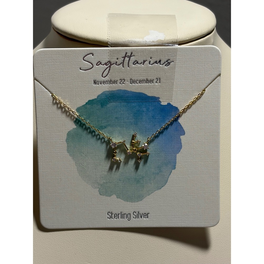 Sagittarius Constellation Necklace Gold Over Sterling Silver Cubic Zirconia New